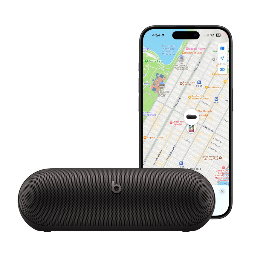 Enceinte Beats Pill avec l’app Localiser sur un écran de téléphone