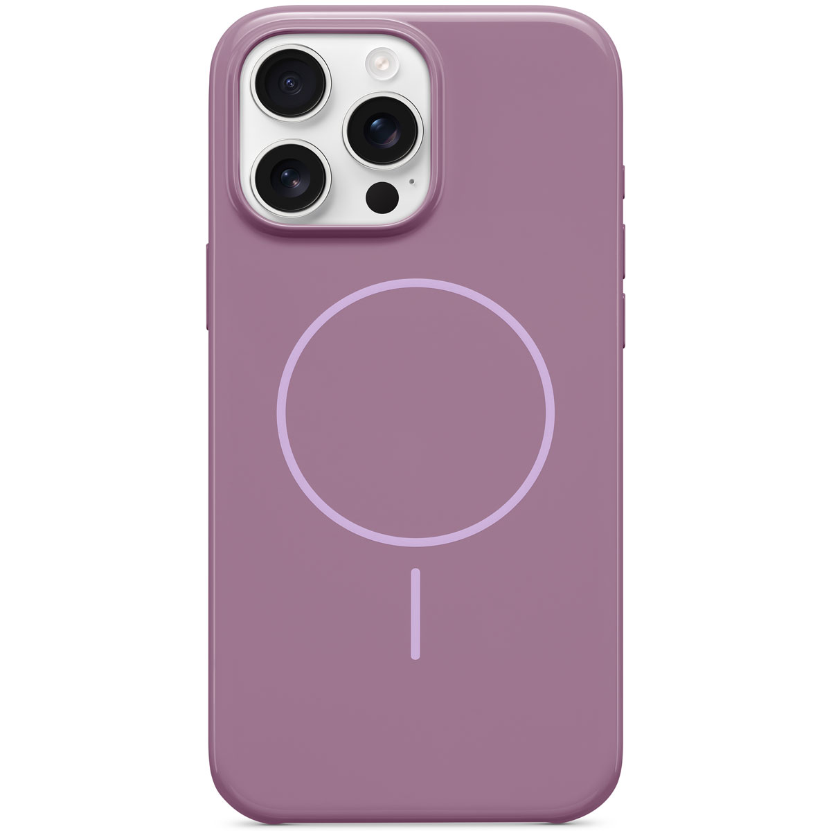 Gros plan de l’étui iPhone 16 Pro Max de Beats avec MagSafe couleur mauve brunante