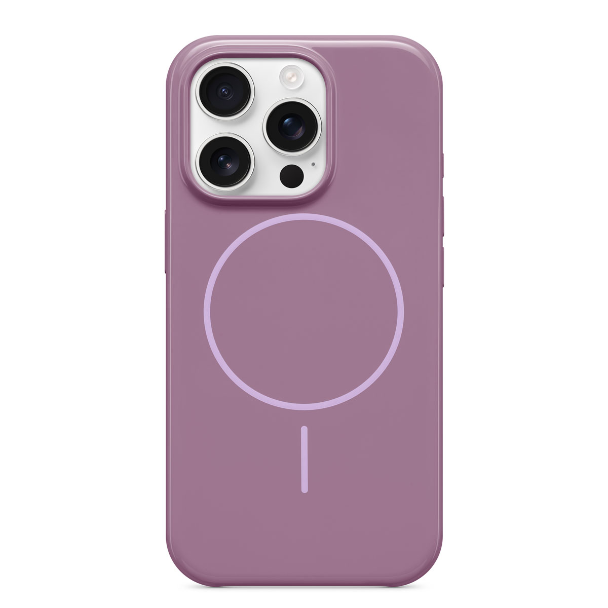 Close-up van de Beats iPhone 16 Pro-case met MagSafe in dieppurper