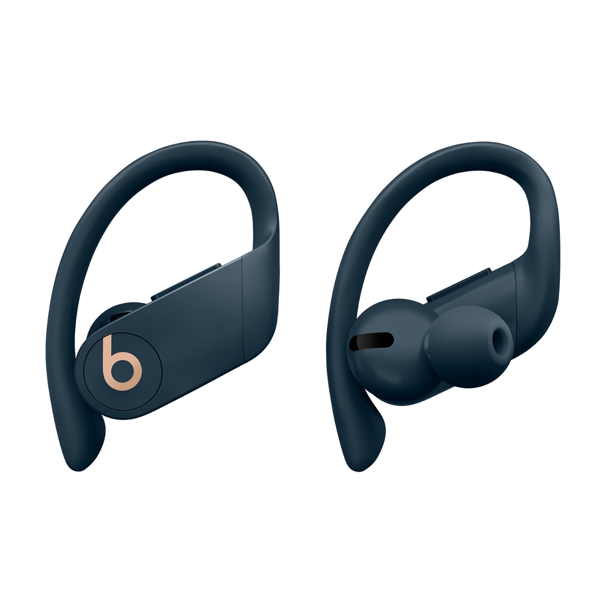 Close up of Powerbeats Pro earbuds in Navy