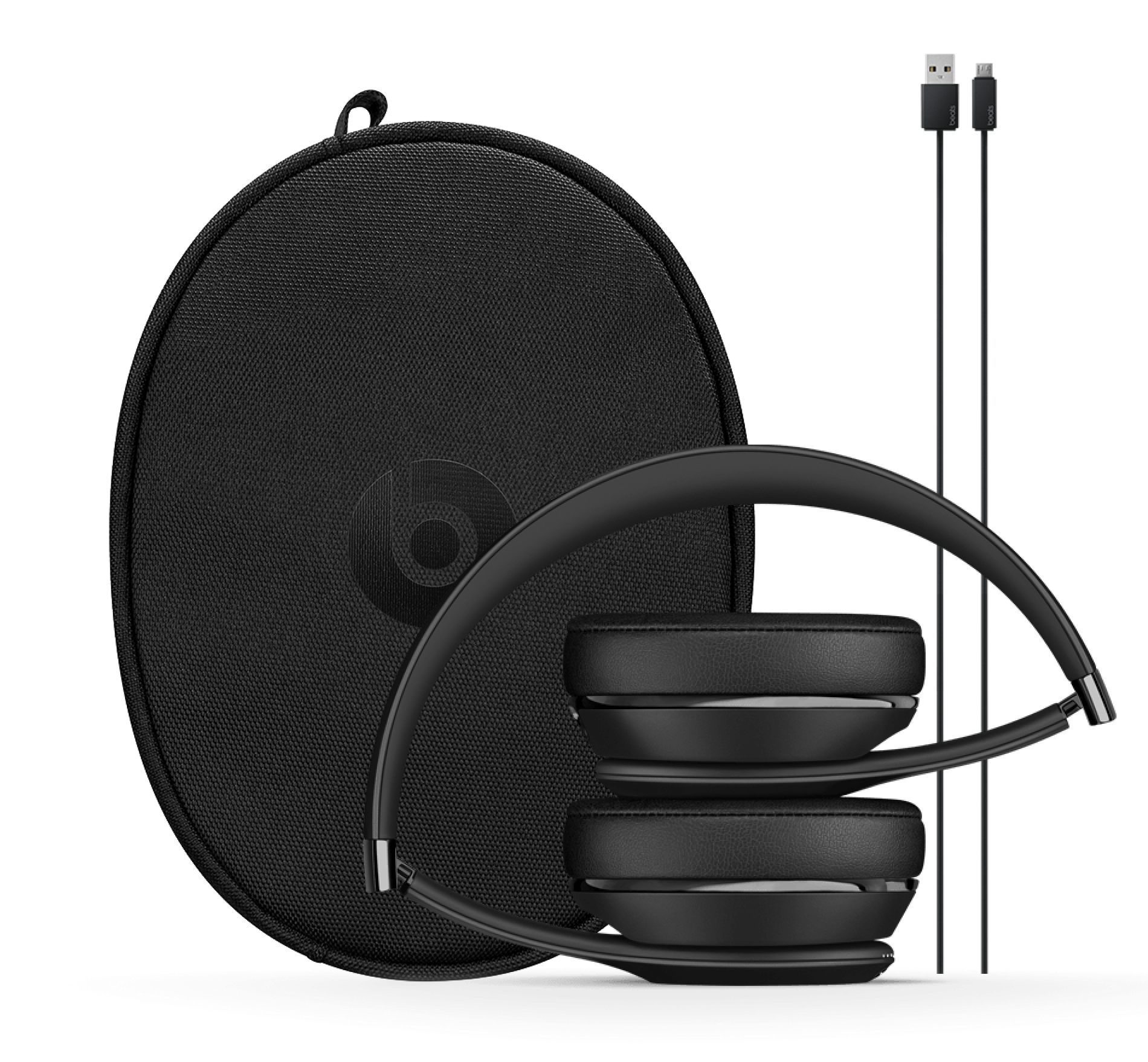 Beats Solo3 Wireless what's in the box contents shown: headphones, case, and charging cable