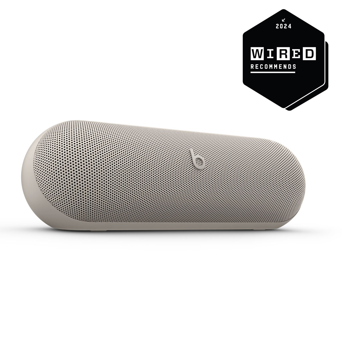 Vue rapprochée d’une enceinte Beats Pill en gris clair